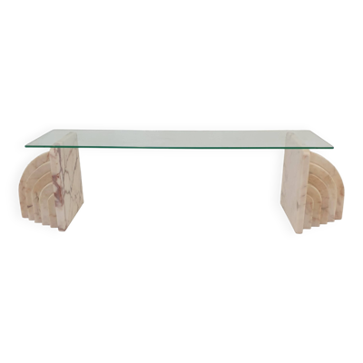 Table basse ou d'appoint en marbre avec verre, italie, 1970s
