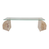 Italian marble coffee or side table with glass, 1970s