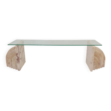Table basse ou d'appoint en marbre avec verre, italie, 1970s