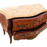 Inlaid chest of drawers with a marble top in the Louis XV style, France