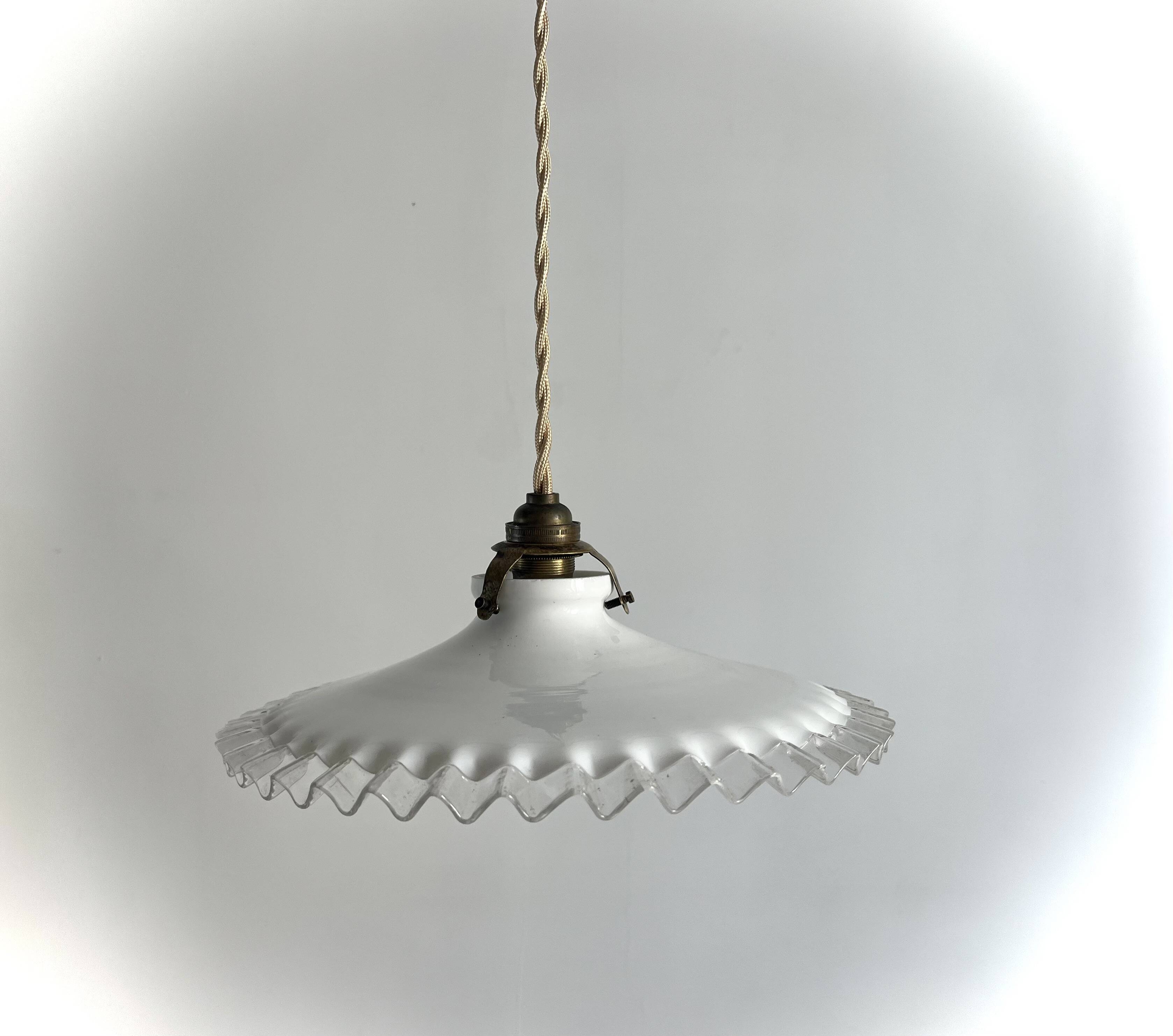 Opaline pendant light with serrated tray