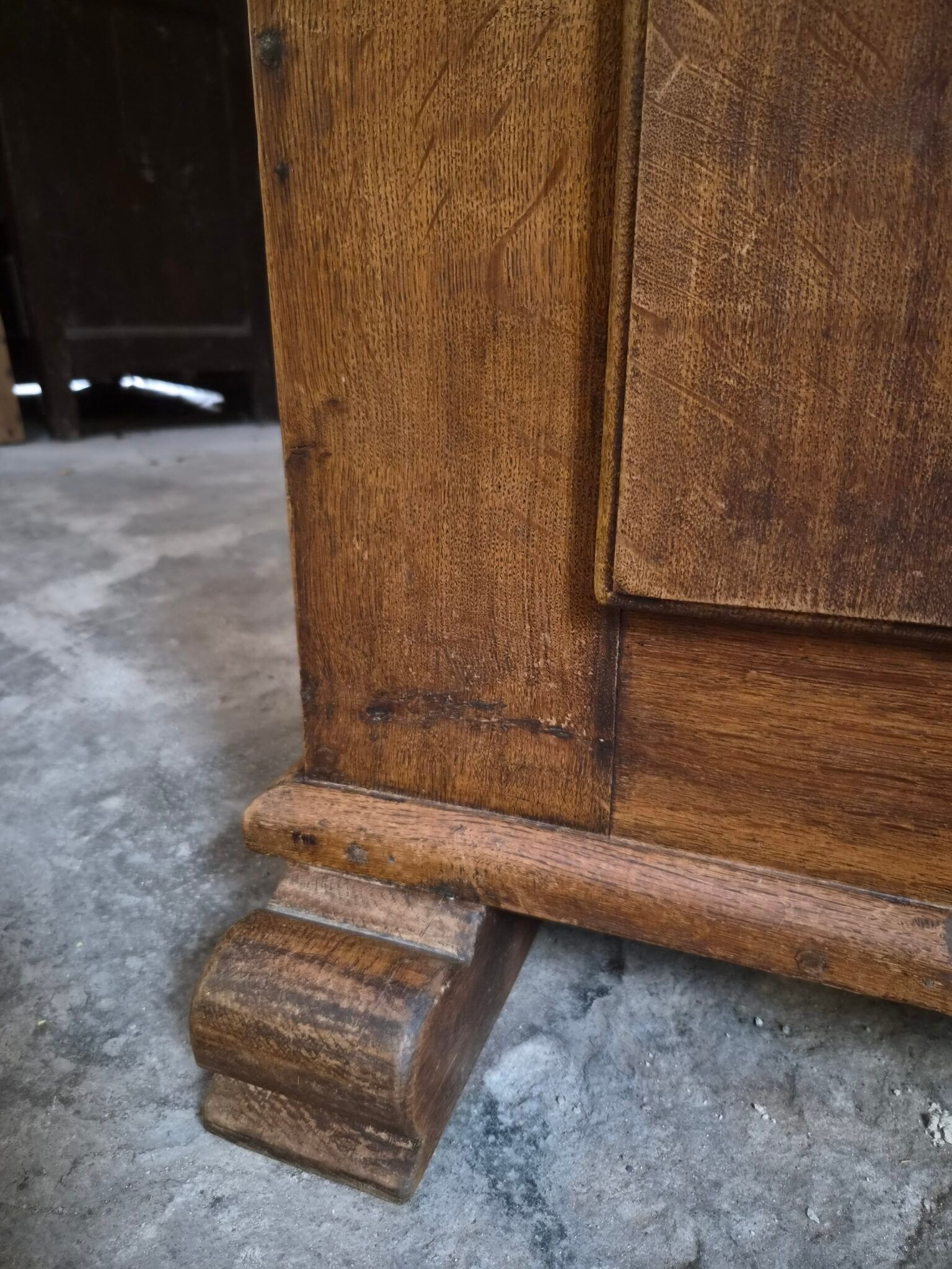 French antique oak wardrobe with one door, 18th century.