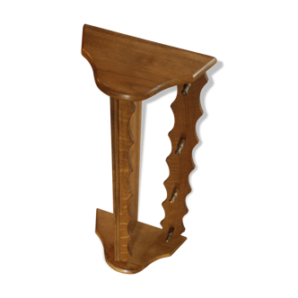 Solid oak wood coat rack with shelf and 4 hooks, vintage from the 1970s
