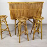 Vintage rattan bar and stools