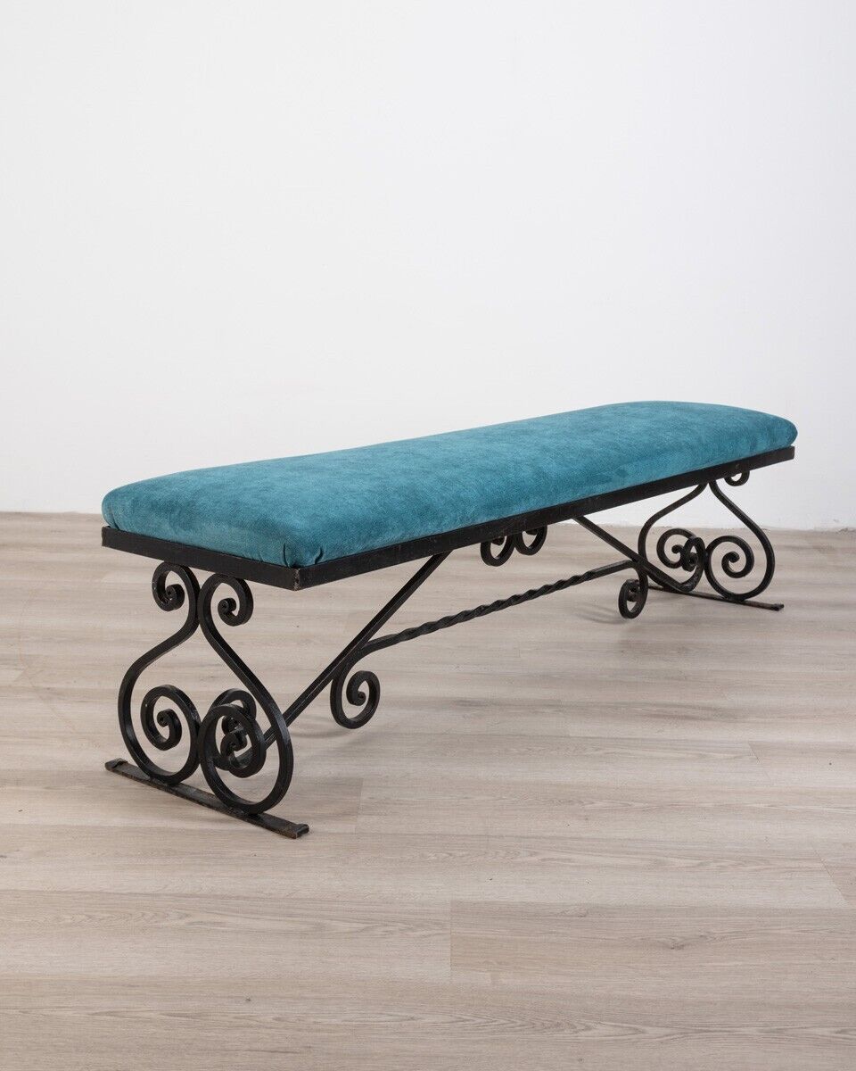Banc vintage des années 1950 en fer et tissu design italien