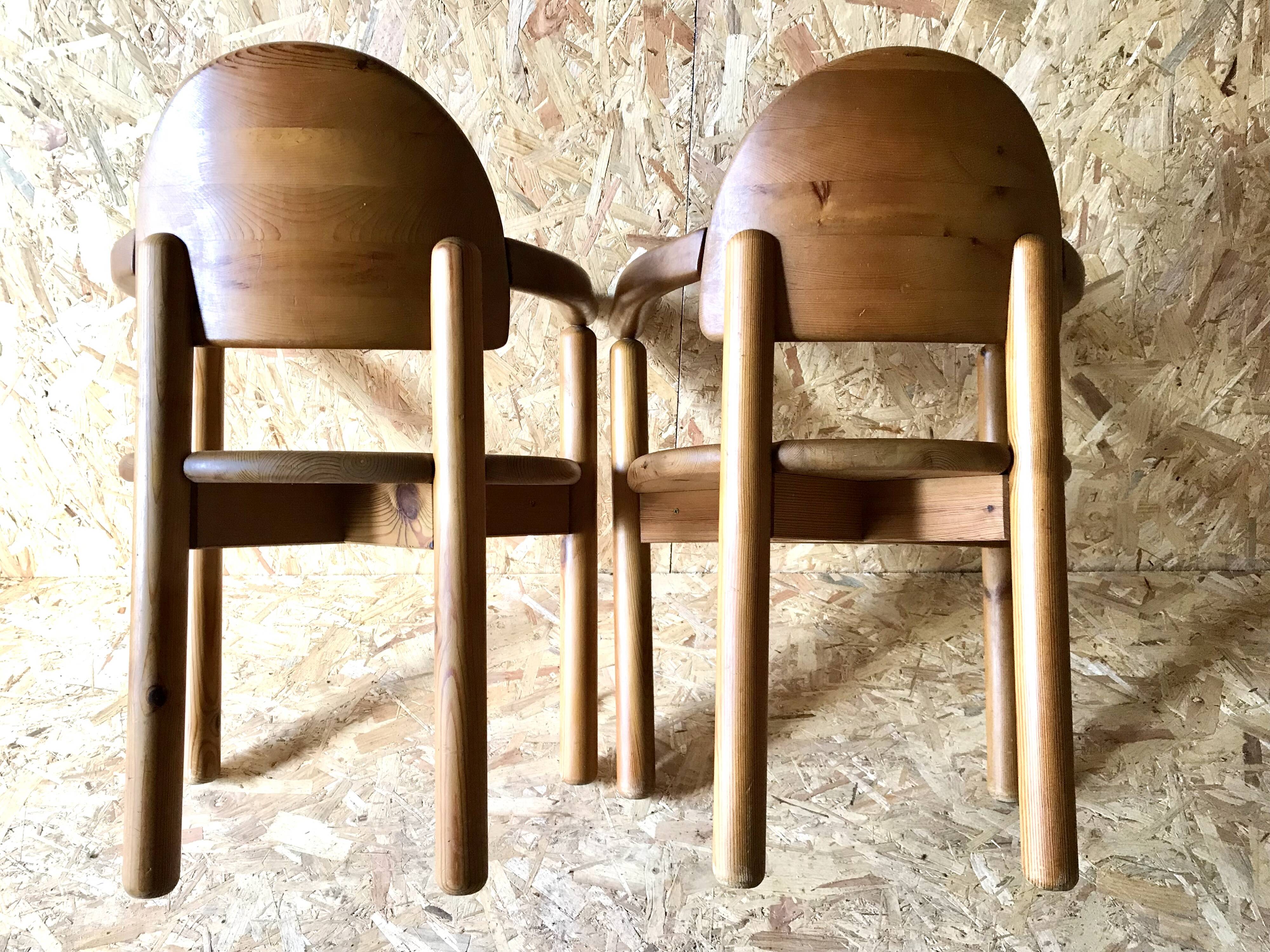 Pair of vintage brutalist armchairs in solid pine by Rainer Daumiller