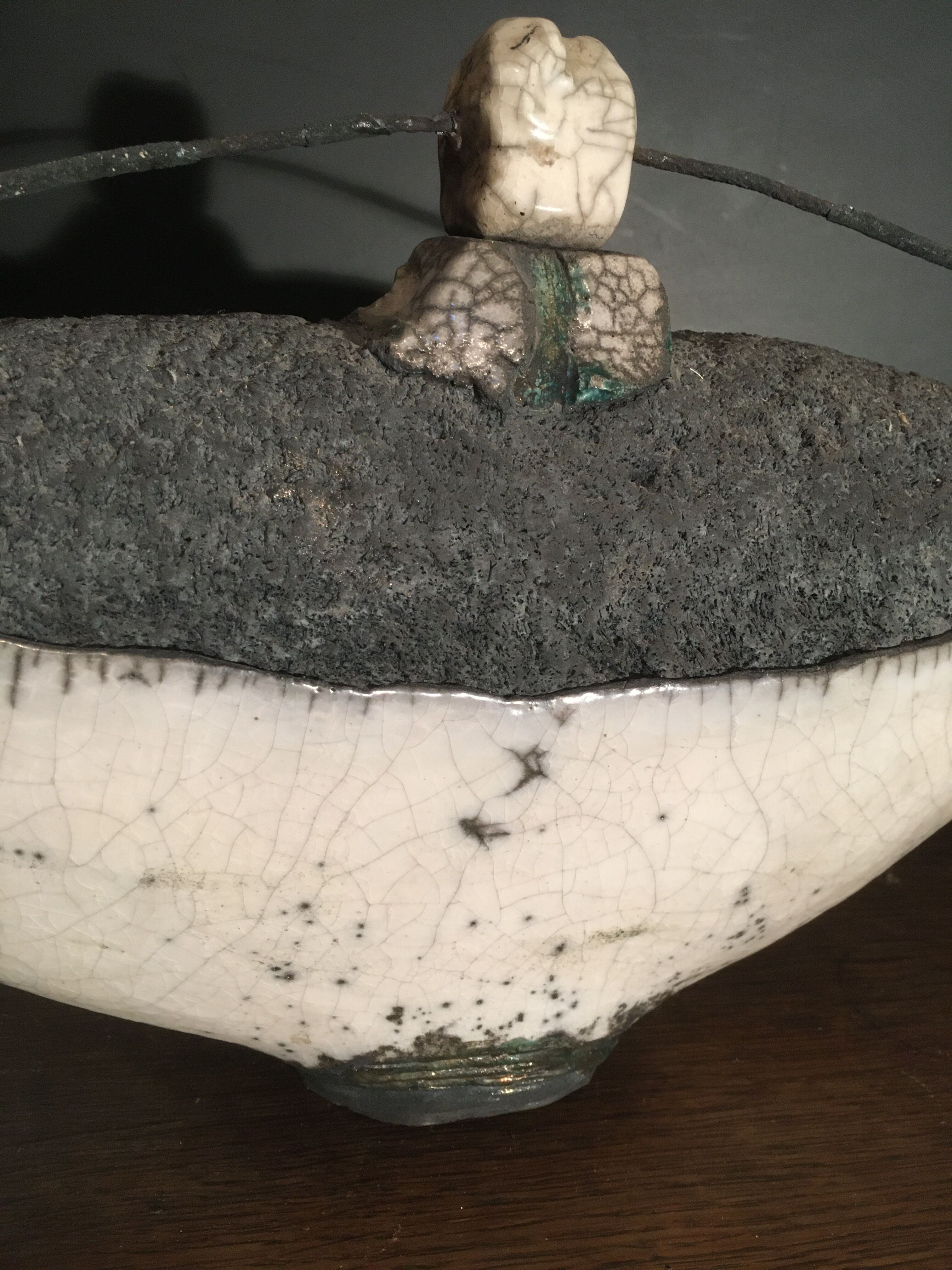 Enamelled ceramic bottle signed