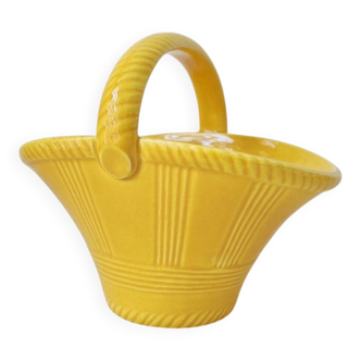 Small vintage ceramic basket with woven handle - Digoin & Sarreguemines