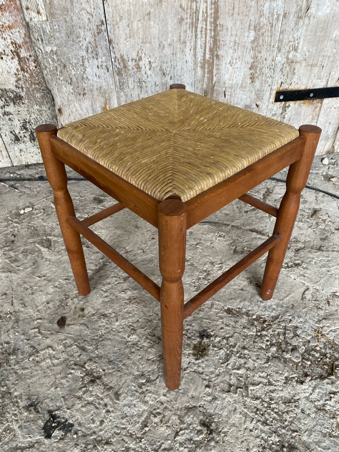 Vintage Turned Wooden Stool + Woven Seat #D652