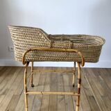 Removable wicker cradle / bassinet on bamboo casters 1950s