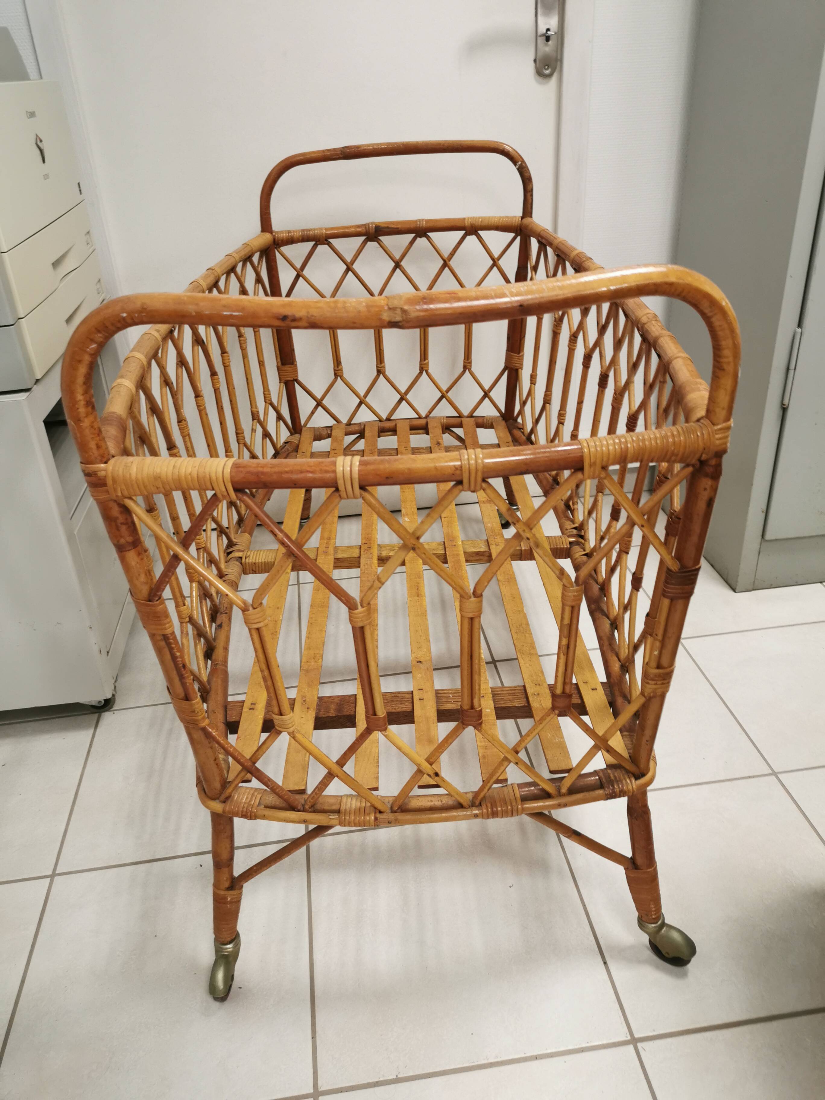 Vintage rattan children's bed, baby bed