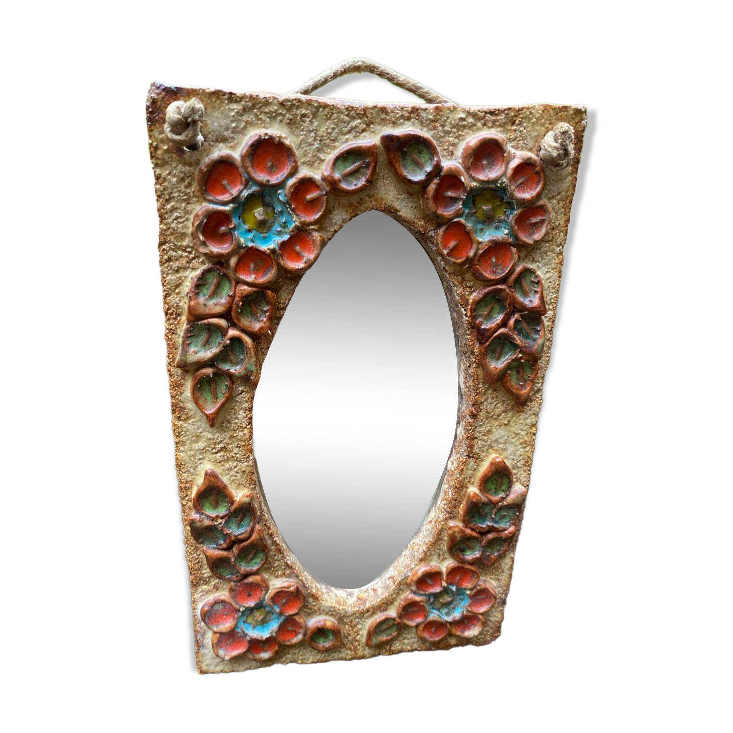Ceramic mirror from the Roue Workshop in Vallauris, 1950
