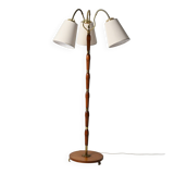 Lampadaire à trois bras en teck et laiton, Scandinavie, années 1940-1950