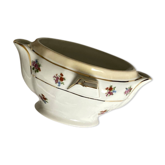 Saucière M et S Berry en porcelaine de Limoges à décor de fleurs et dorure  vintage