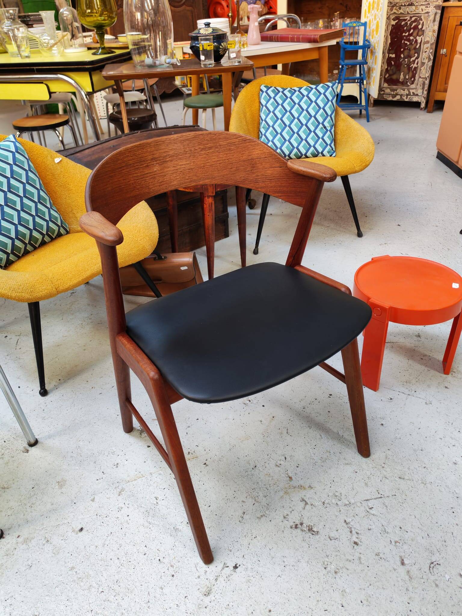 Danish bridge armchair in teak and black vinyl by Korup Stolefabrik circa 1