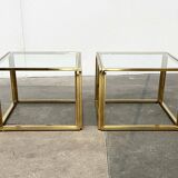 Cube side tables in brass and glass in the French Hollywood Regency style by Maison Charles, 1970s, set of 2.