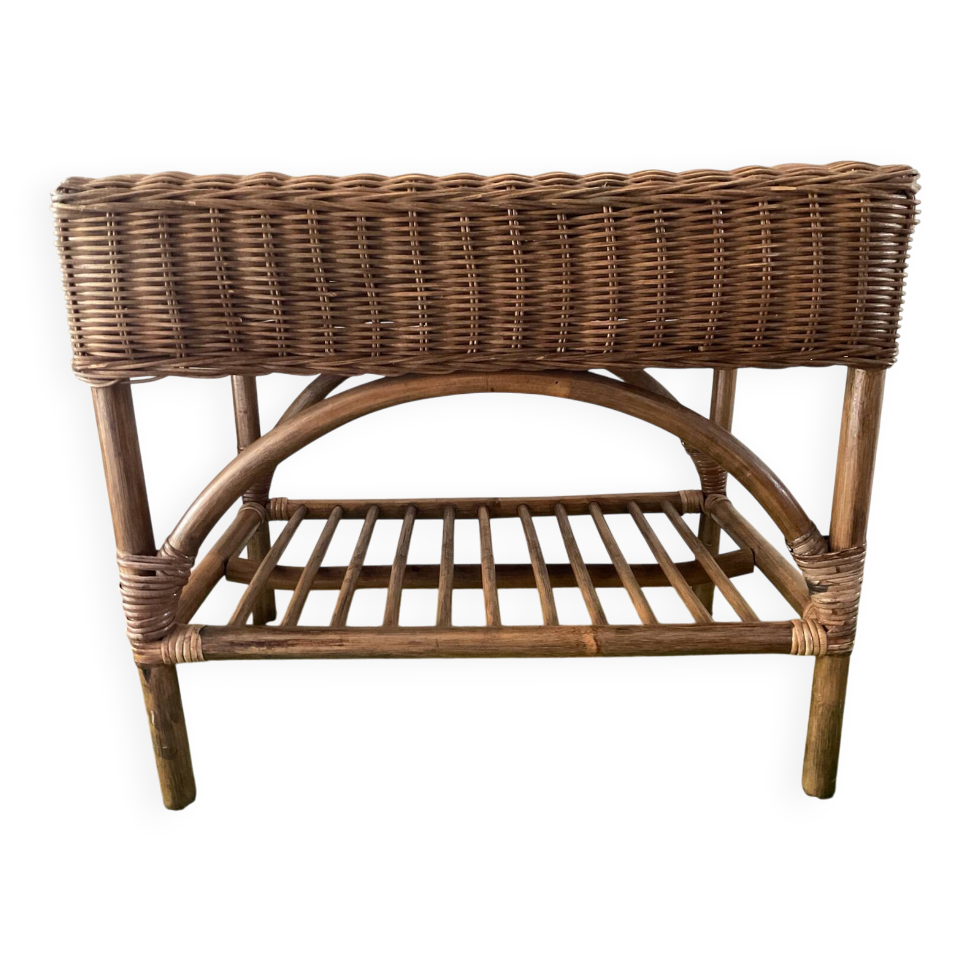 Vintage rattan and wicker bench from the 1970s