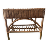 Vintage rattan and wicker bench from the 1970s