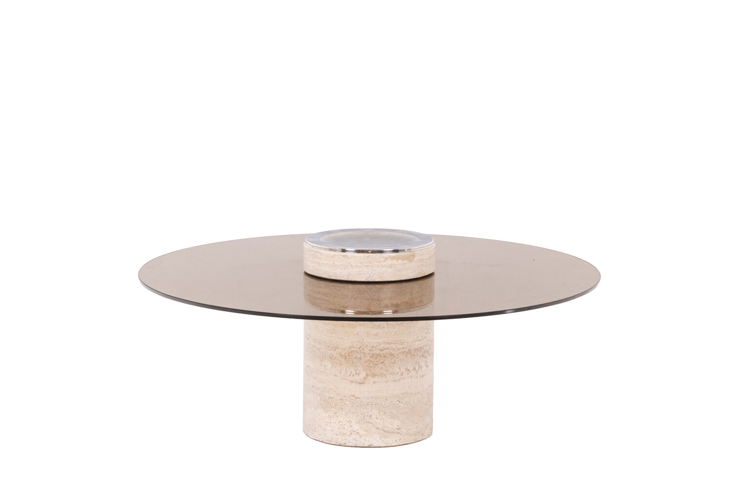 Coffee table in travertine and smoked glass, 1970s
