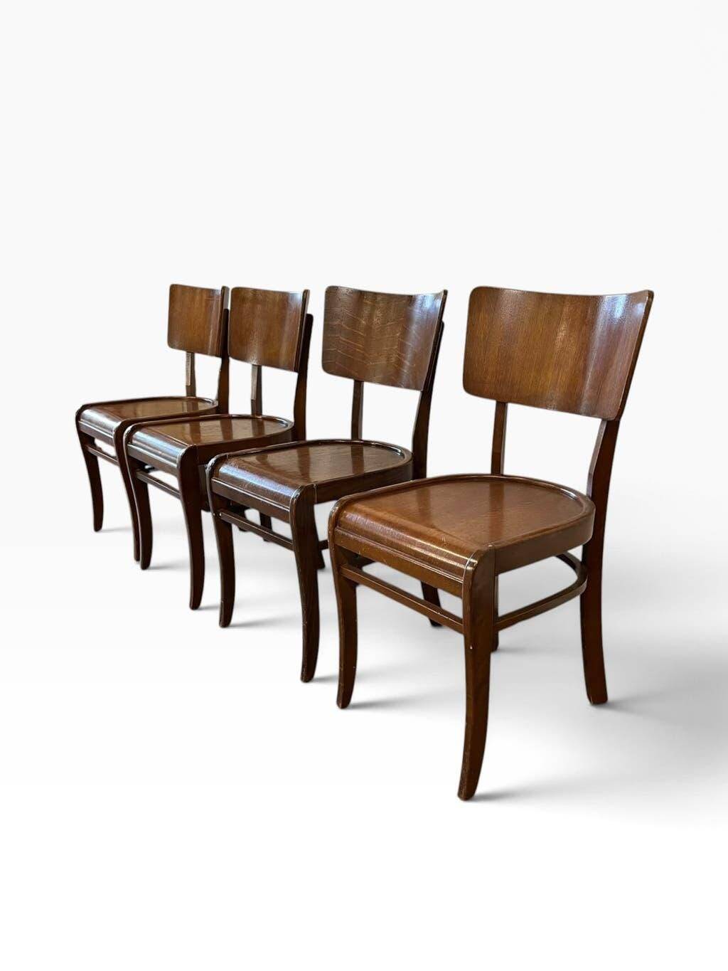 Ensemble de 4 chaises art déco vintage en bois