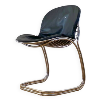 Gastone rinaldi pour rima chaises « sabrina ». structure tubulaire en métal chromé. travail des années 70. état d’usage. (piqures , soudure sous un pied)