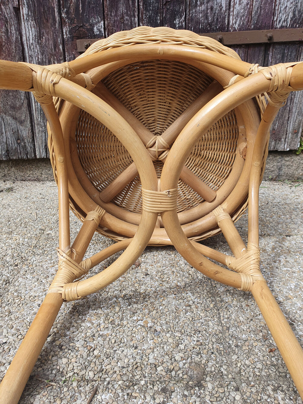 Peestal table, coffee table, bamboo and rattan, vintage, 60s
