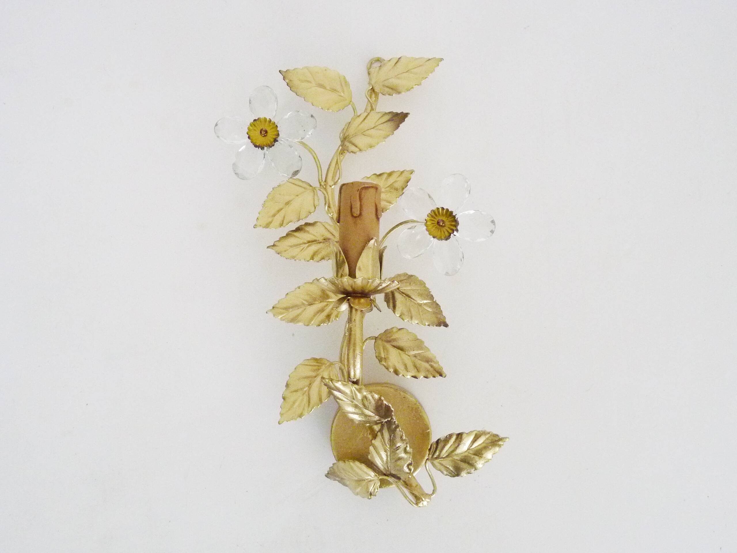 Vintage Italian gold wall sconce with glass flowers, 1970s