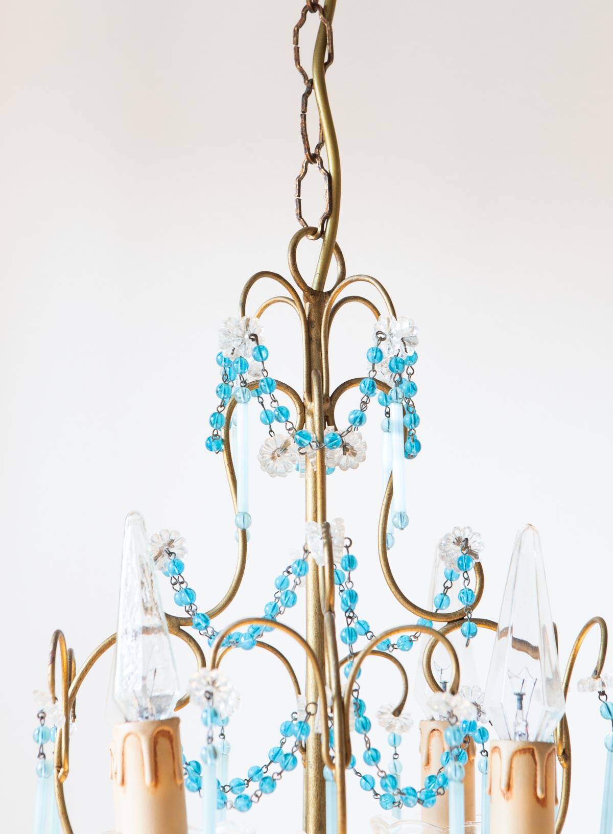 Lustre italien métal doré et bleu années 60