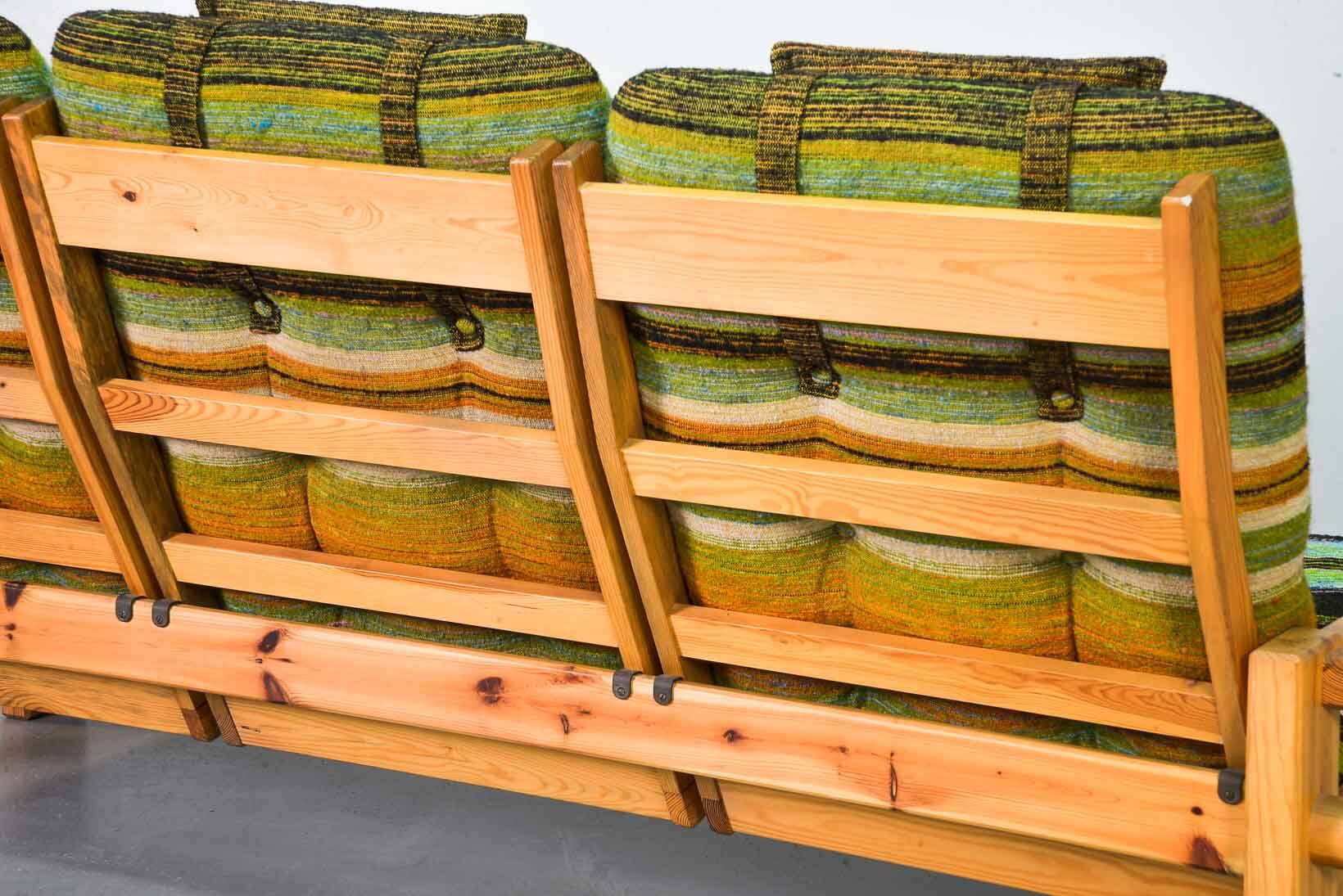 Rainbow Color Yngve Ekstrom Pinewood 3-Seat Dymling Sofa for Swedese 1970s