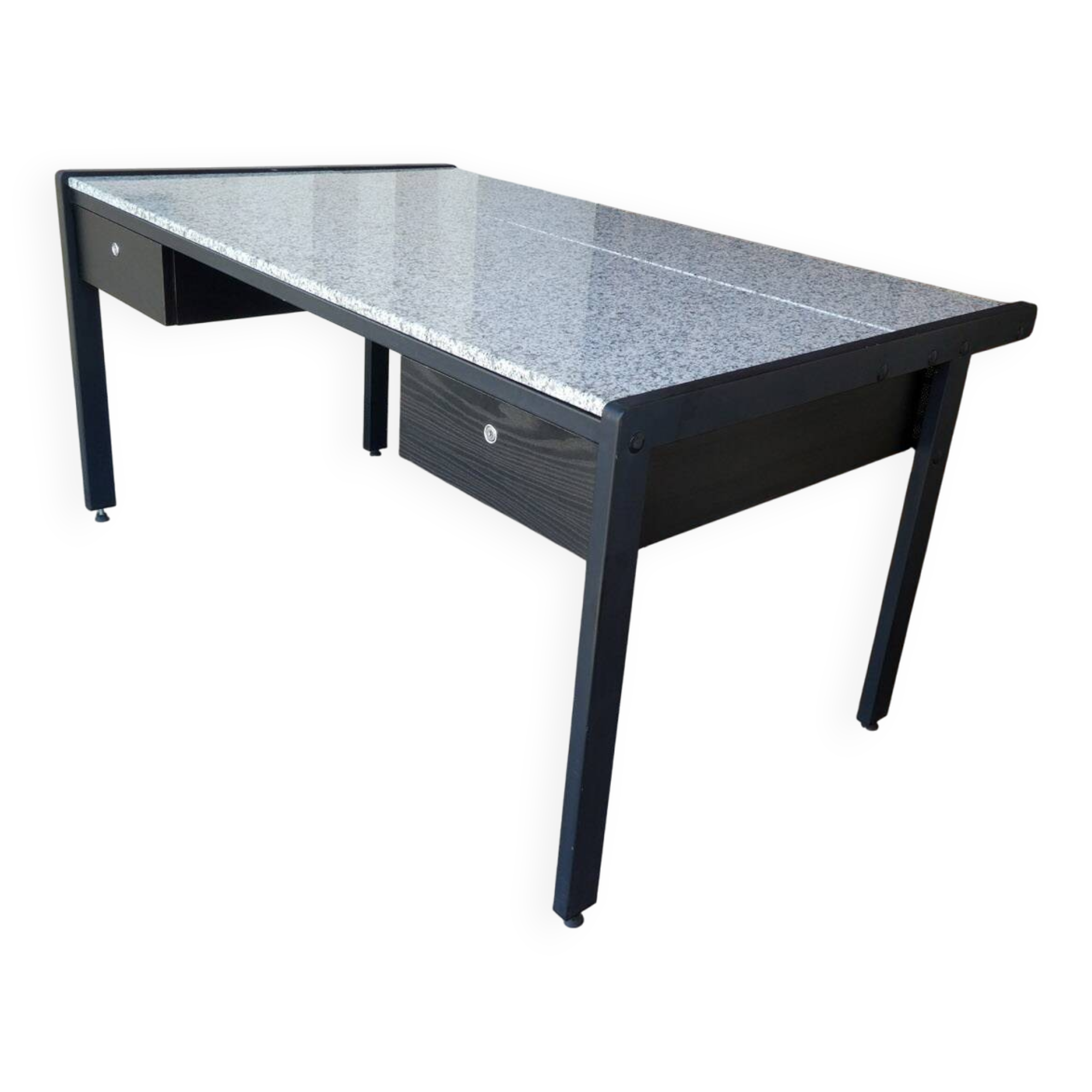 large metal, wood & granite desk, 1980