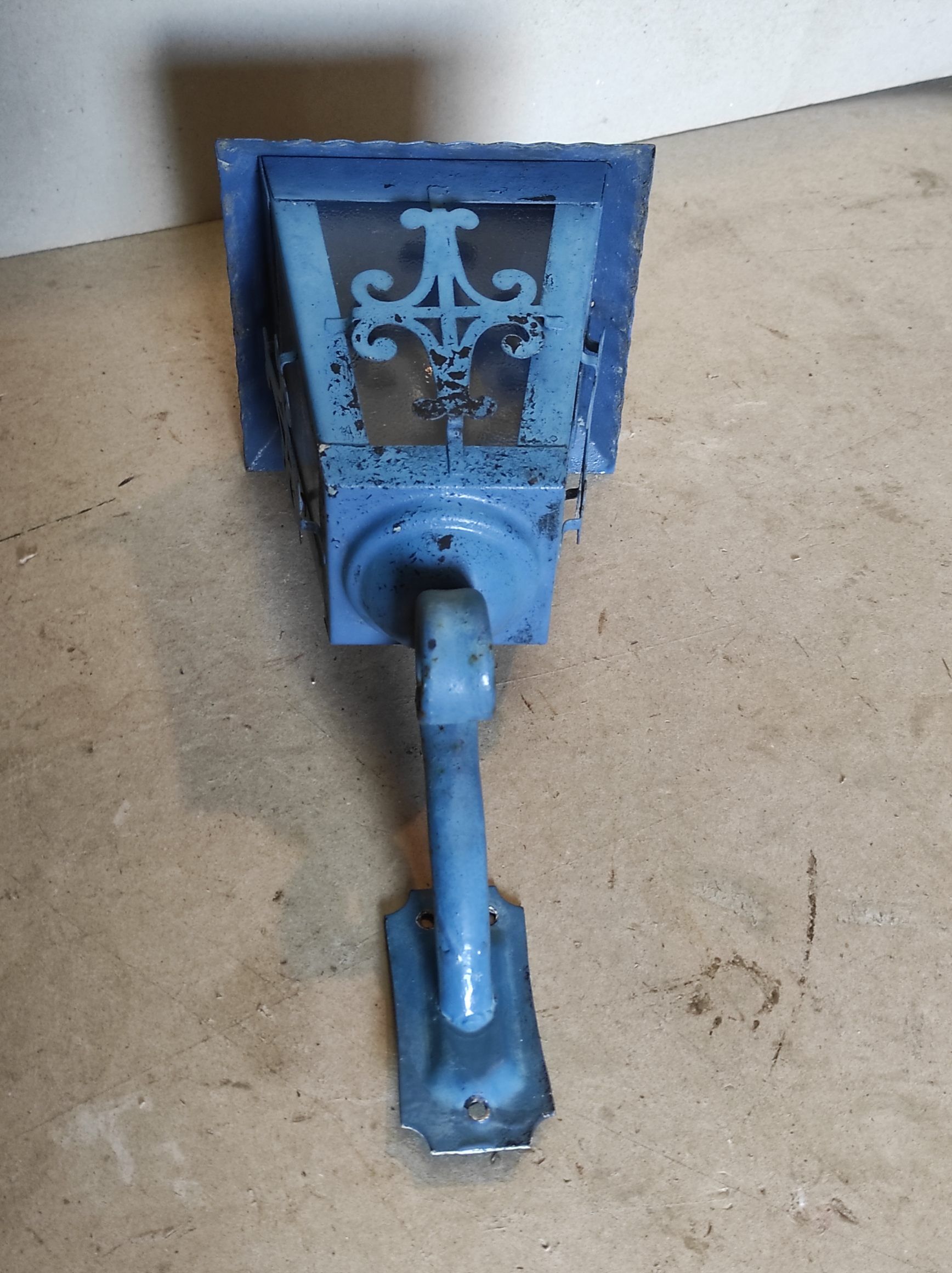 Old wall lamp vintage lantern hall and outdoor patina blue pastel