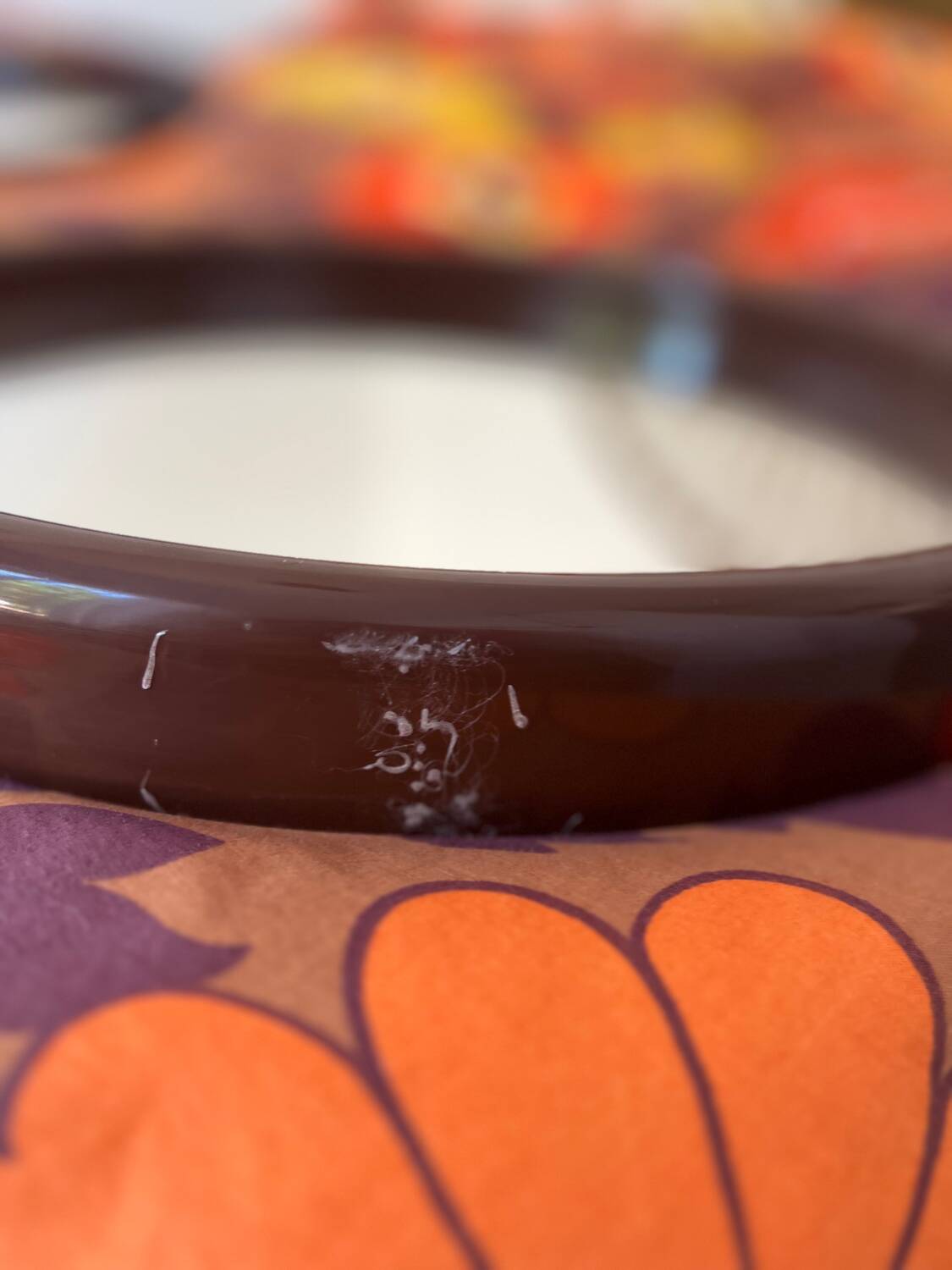 Miroir rond plastique chocolat vintage 1970