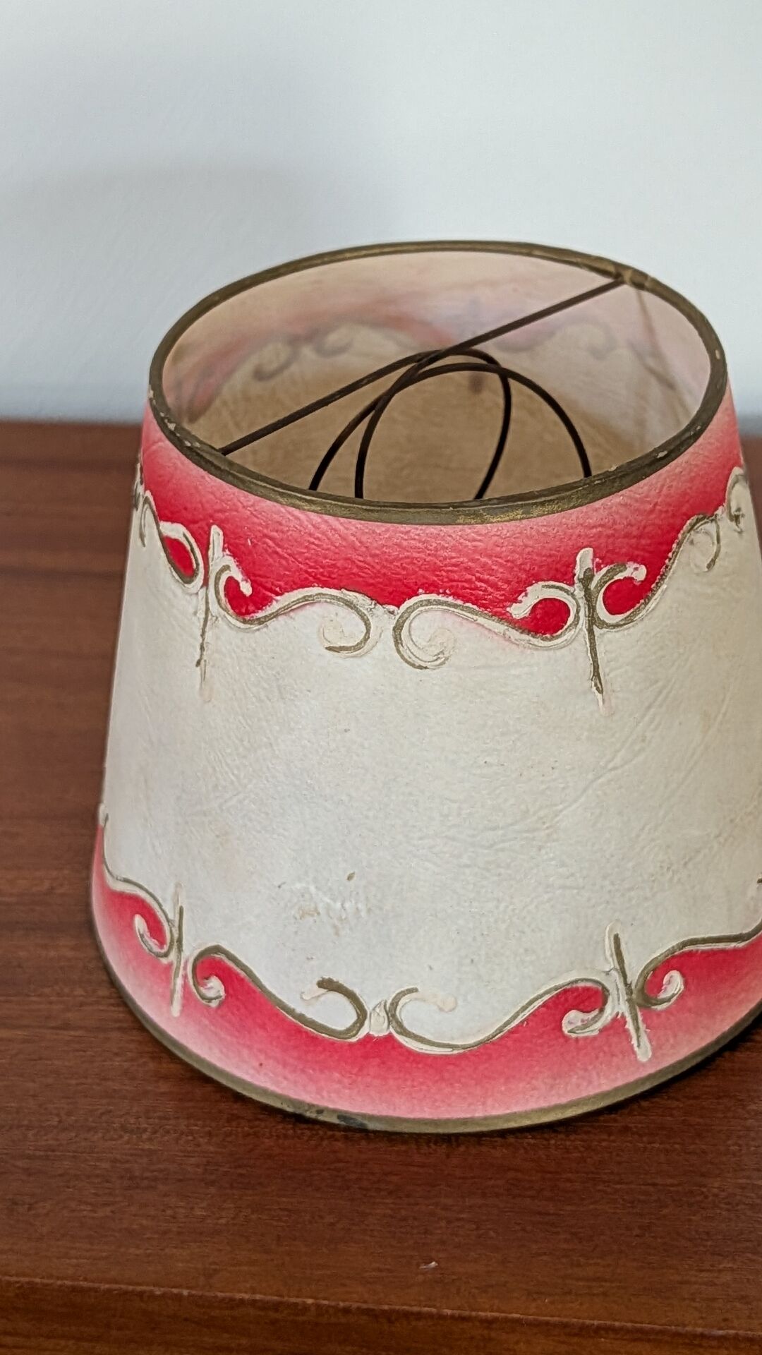 Red and gold parchment lampshade from the 1960s.