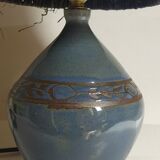 Vintage potter's ceramic table lamp, raffia lampshade