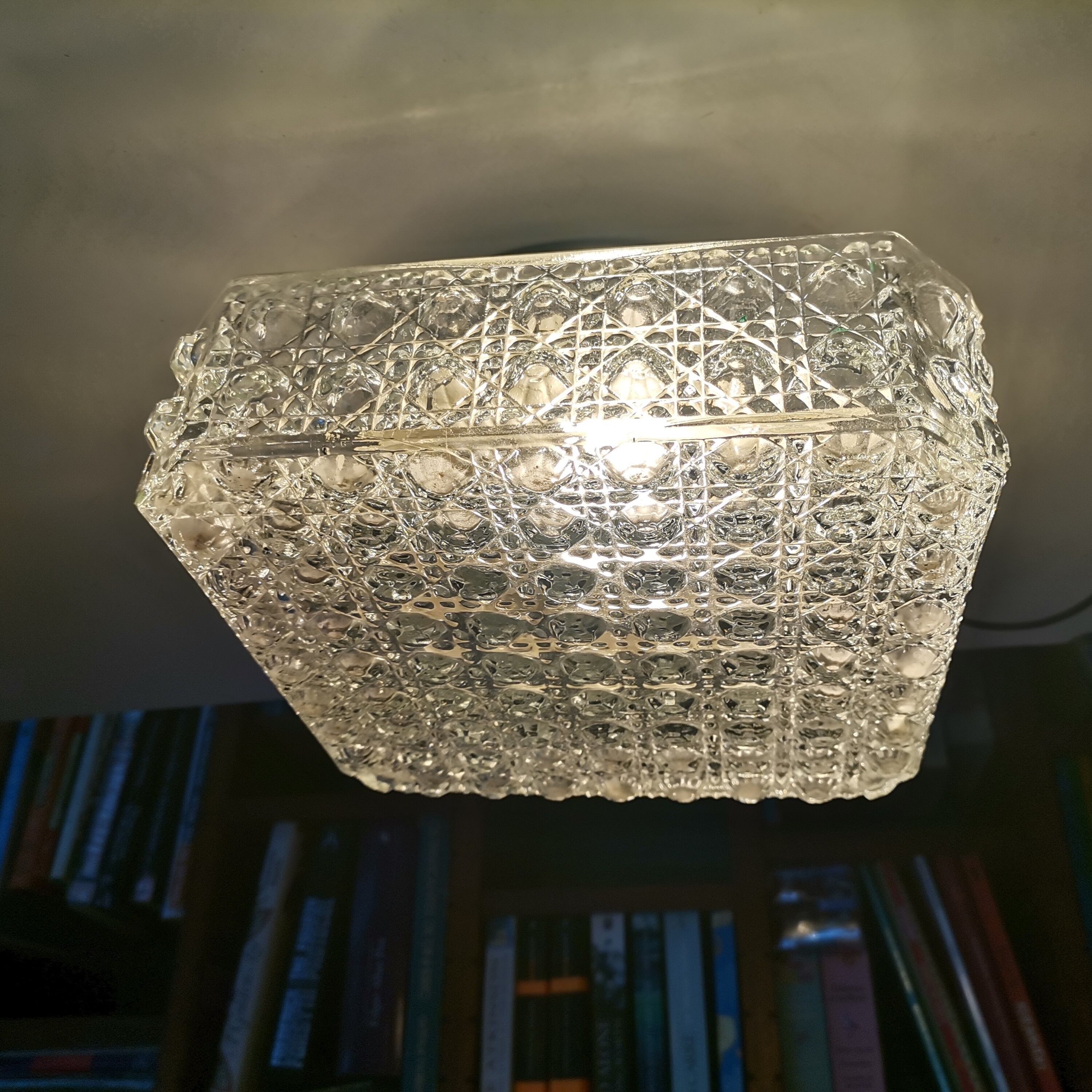 Square glass ceiling light with bubbles 1960's