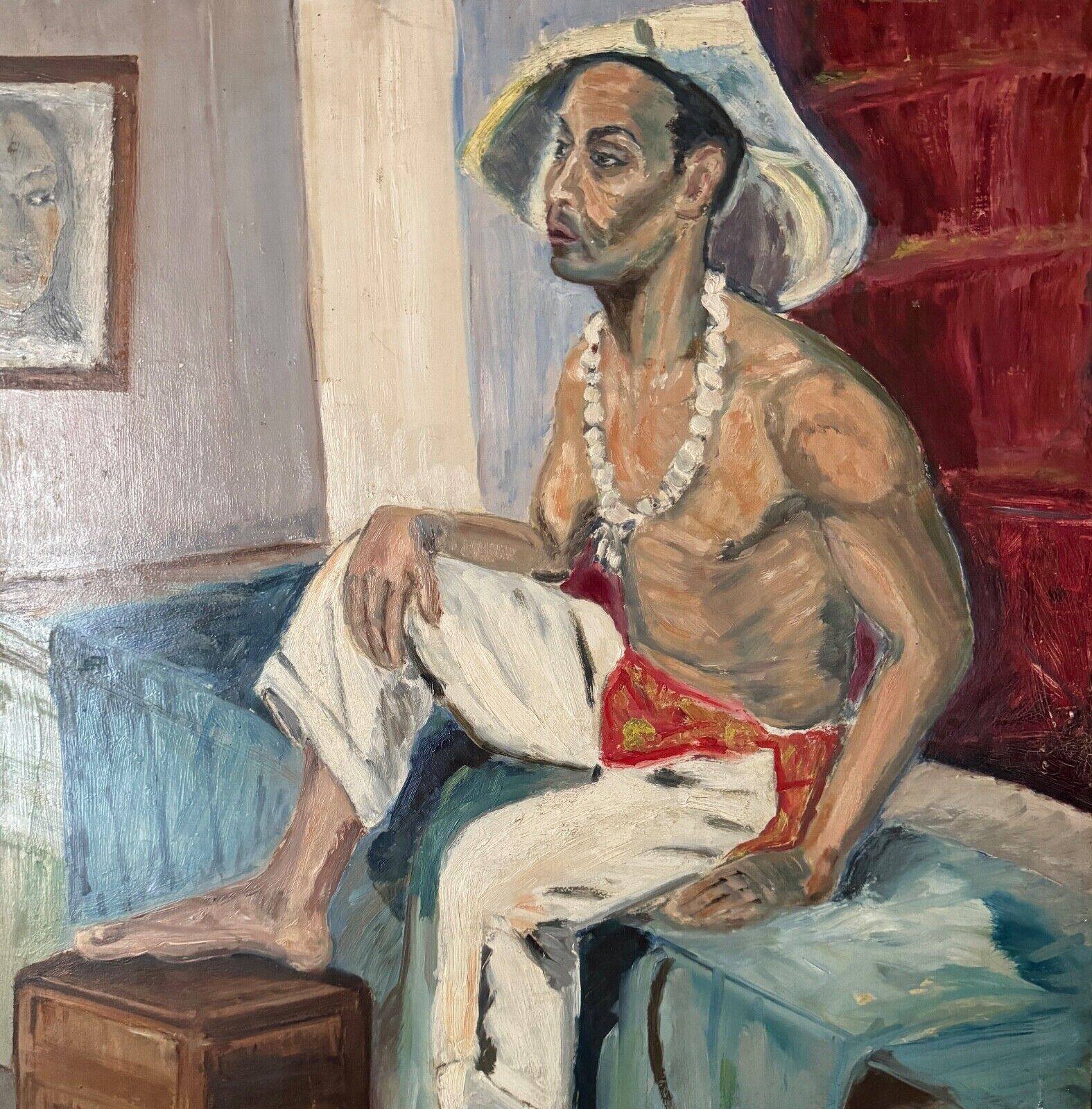 Portrait of a man interior scene by Pegeaud-Deva 20th oil on panel