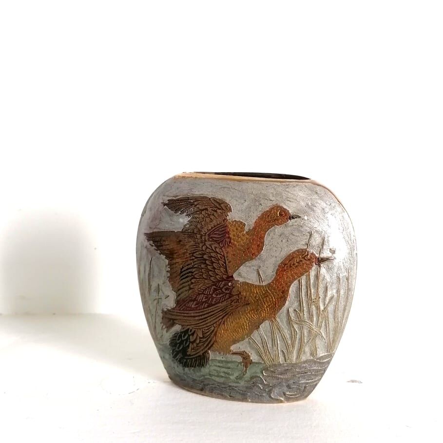 Cloisonné brass vase with ducks, circa 1900