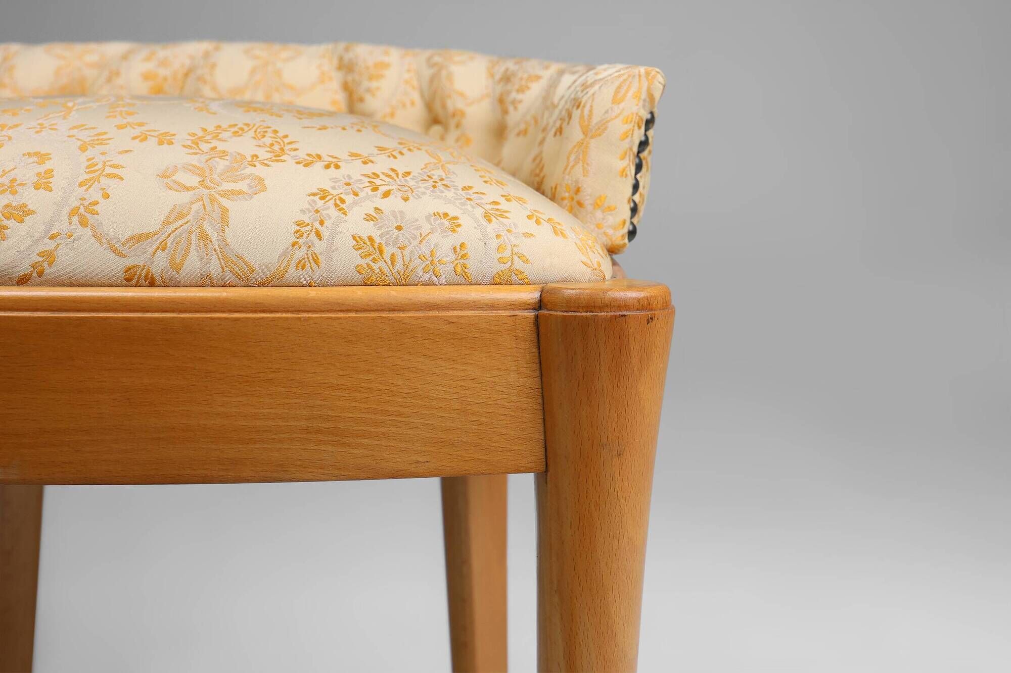 French 1940s Art Nouveau side chair in beech wood with low back