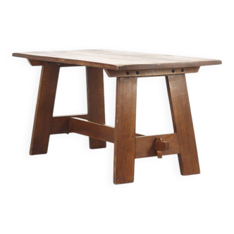 Vintage Rustic Brutalist Dining Table from Oak