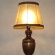 French Mid-Century Round Turned Wood Table Lamp with Hide Skin Shade