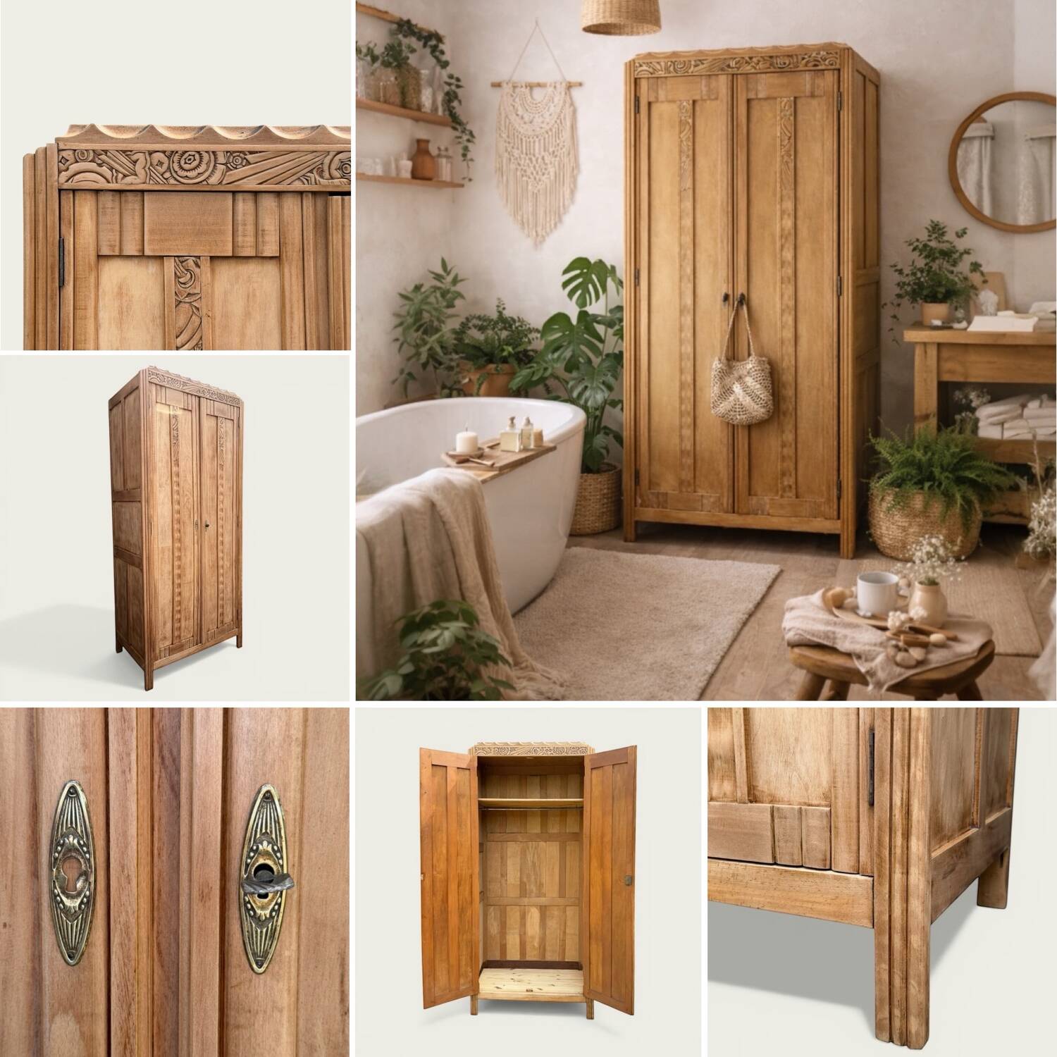 Parisian Art Deco wardrobe, raw wood.