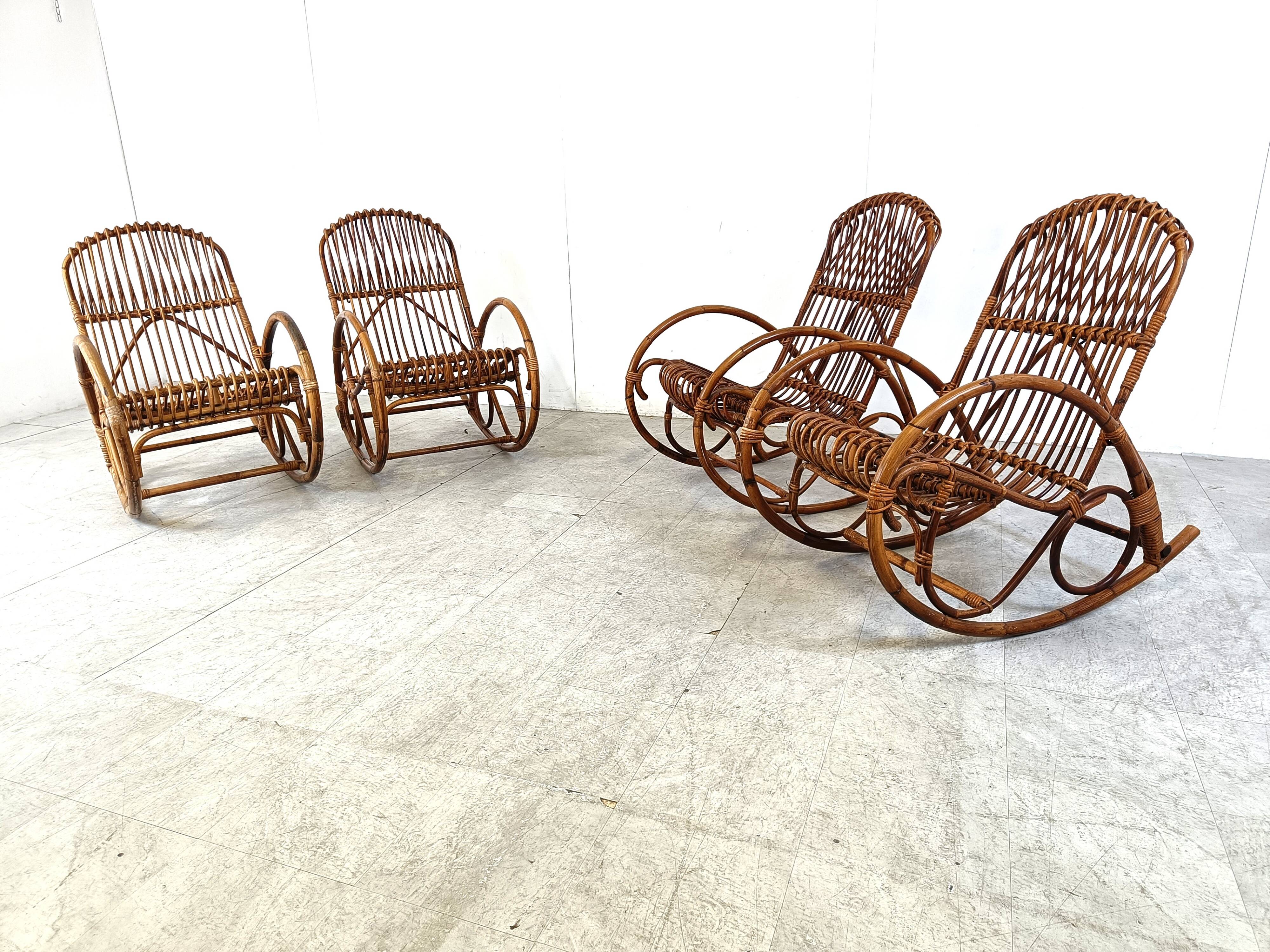 Vintage bamboo rocking chairs, 1960s, set of 4
