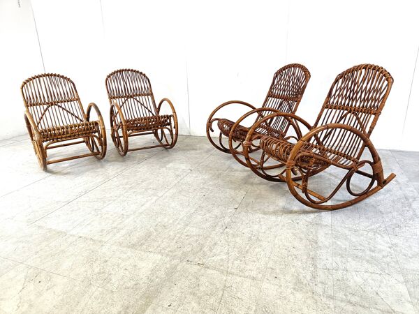 Rocking-chairs vintage en bambou, 1960, set de 4