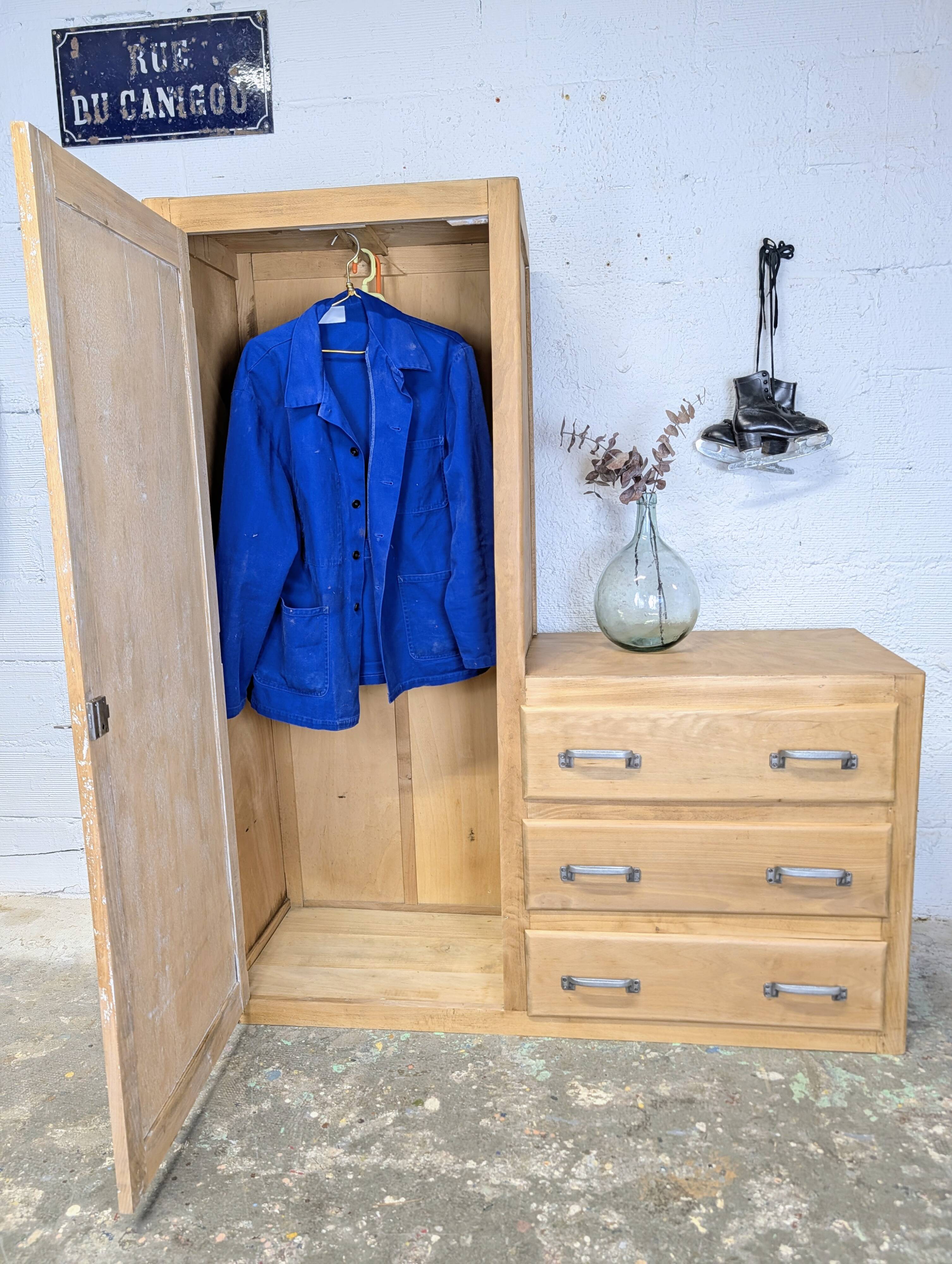 Armoire, penderie 1 porte et commode 3 tiroirs vintage
