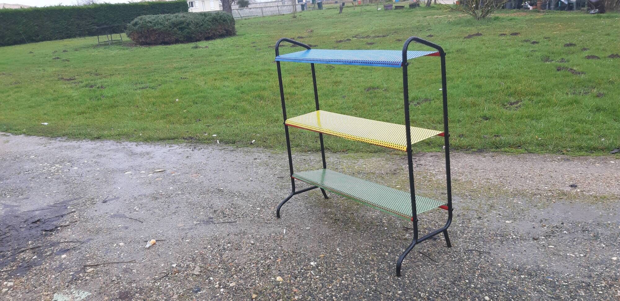 Vintage floor furniture perforated iron and metal