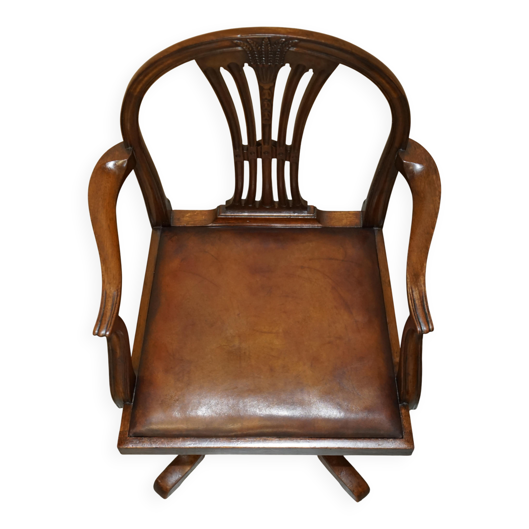 Chaise de capitaine antique George Hepplewhite 1880 cuir