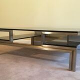 Très belle table basse en acier brossé et laiton
