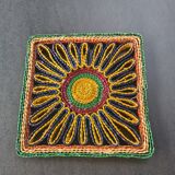 Square wicker trivet, 70s
