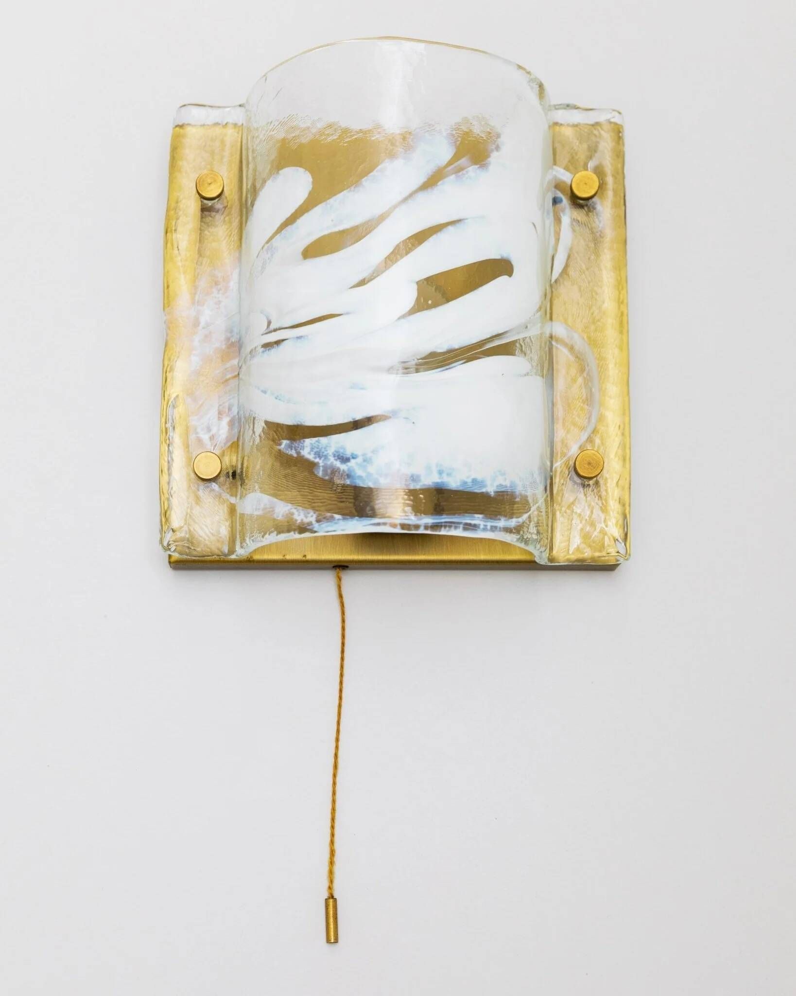 Murano glass wall lamp in white and pale-blue on brass backplate - J.T. Kalmar, 1960s