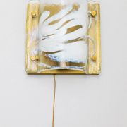 Murano glass wall lamp in white and pale-blue on brass backplate - J.T. Kalmar, 1960s